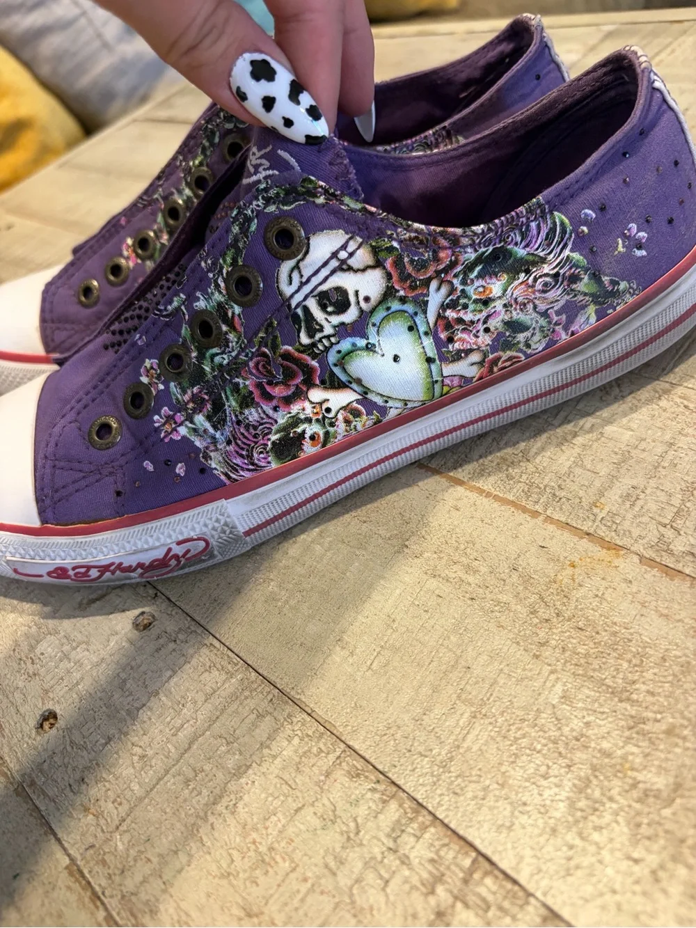 Ed Hardy Purple Skull & Floral Low-Top Sneakers